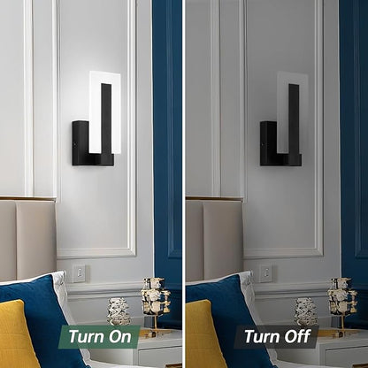 Modern LED Wall Sconce, Black Indoor Wall Light Fixtures, 6000K Cold White Wall Mounted Lamp Set of 2, Acrylic Wall Sconce Lighting for Hallway, Bedroom, Stairway, Corridor, Bathroom
