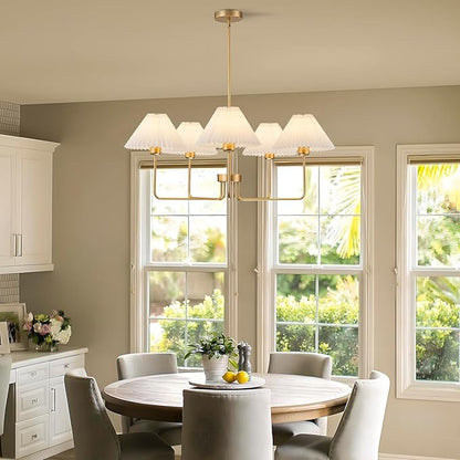 Gold Chandelier,5-Light Farmhouse Chandelier for Dining Room Modern Kitchen Light Fixture Over Table Ceiling Chandelier for Bedroom Living Room Foyer Entryway