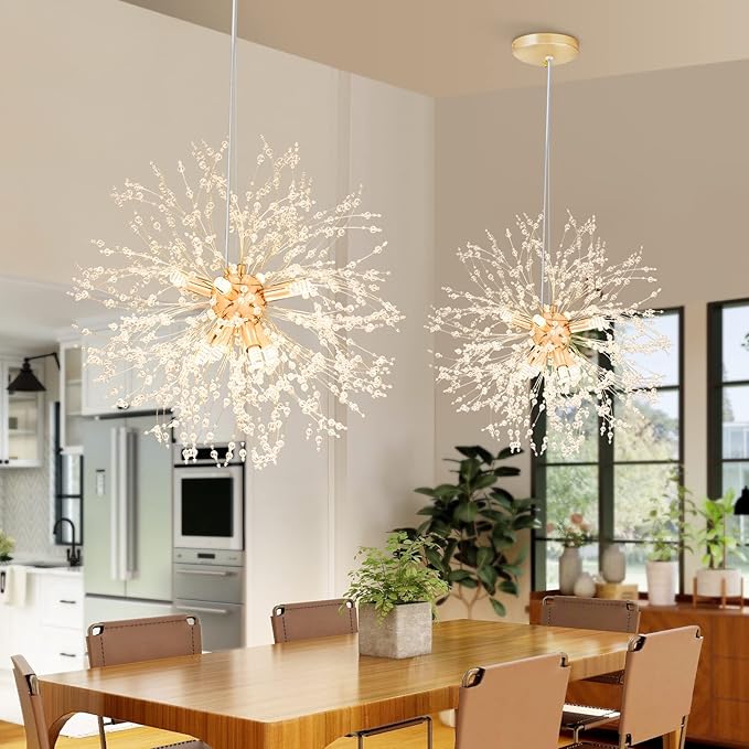 SineRise Modern Crystal Chandeliers Firework, Crystal Light Fixture, Dandelion Chandelier (8-Light, Gold) for Foyer Hallway Entryway Kitchen Bedroom