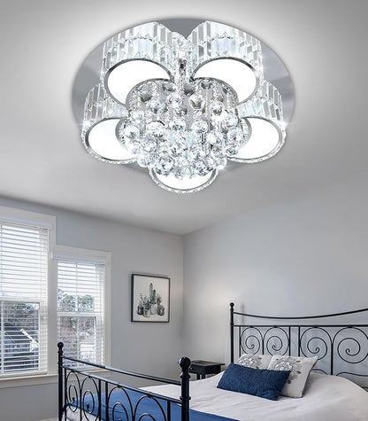 Modern Crystal Chandeliers for Dining Room LED Dimmable Light Fixtures Flush Mount Light Living Room Bedrooms