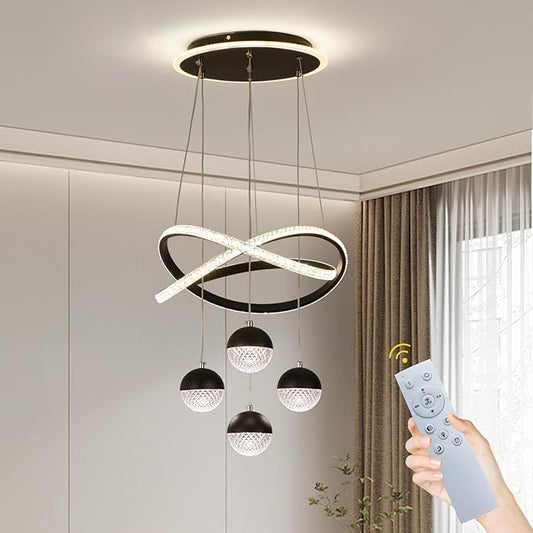 Modern Black LED Chandeliers, LED Pendant Light Dining Room Light Fixtures Over Table Dimmable with Remote Control Adjustable Modern Chandeliers for Dining Room Kitchen Island Living Room Bedroom