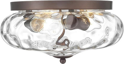 Darkaway Large Ceiling Light Fixtures, 3-Light Flush Mount Ceiling Light with Water Ripple Glass Shade for Indoor Outdoor Hallway Kitchen Bedroom Porch Living Room Oil-Rubbed Bronze Finish
