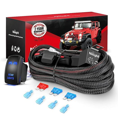 Nilight Wiring Harness Kit Nylon 16 AWG 2 Leads Rear Lights 12V 5Pin Rocker Switch Laser On Off Power Relay Blade Fuse for LED Off Road Light Bar on Cars Jeep Boat Trucks