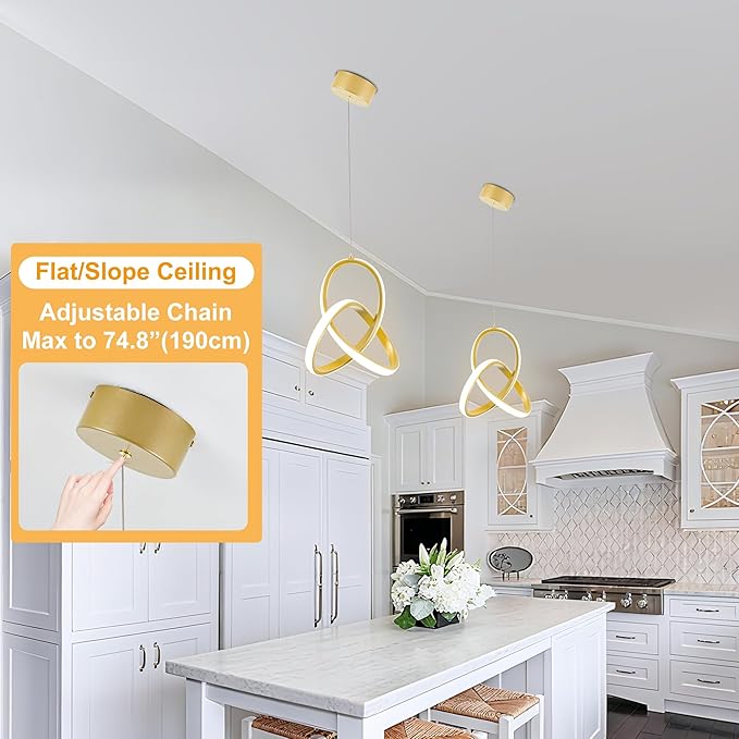 MAYNA Spiral Kitchen Pendant Lighting, 4000K Modern LED Pendant Lighting, 18W Adjustable Height Island Light Fixture for Kitchen Bedroom Kitchen Island Cafe, 1 Pack (Gold)