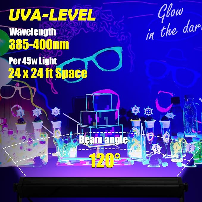 45W Black Light, LED Blacklight Bar with 6.6ft Cord, Glow in The Dark Light Up 28x28ft, for Glow Party, Neon Decoration, Body Paint, Fluorescent Poster, Birthday, Halloween, Bedroom(1Pack)