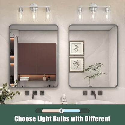 Bathroom Vanity Light Fixtures Brushed Nickel, 3 Lights Bathroom Over Mirror, UL Certified, Modern Wall Lighting Fixtures with Glass Shade, E26 Socket
