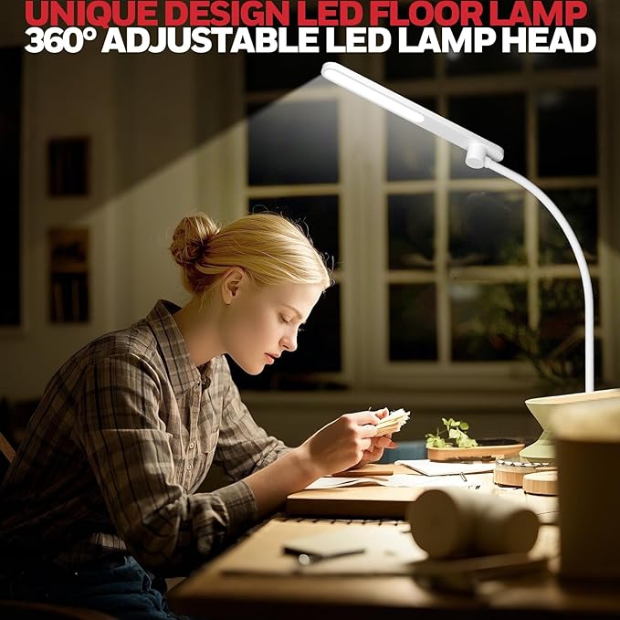 Honeywell LED Floor Lamp with Remote, CRI97 Full Spectrum Eye-Caring Reading Lamp, Stepless Dimmable 3000K-5000K Task Floor Lamp with Flexible Gooseneck for Living Room, Bedroom, Office