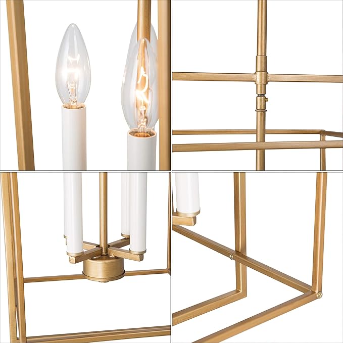 KSANA Antique Gold Chandelier, 4-Light Modern Linear Chandeliers, Pendant Hanging Light Fixtures for Dining Rooms, Foyer, Living Room, Bedroom and Kitchen Island