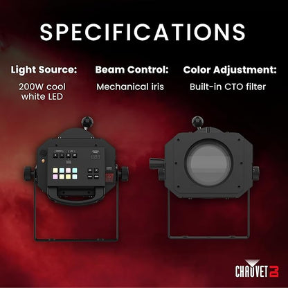 CHAUVET DJ – Followspot 200ST Portable LED Follow Spot Light | 200W Cool White Tight Beam W/Crisp Edge | Mechanical Iris + Built-in CTO Filter | Backlit Silicone Buttons | DMX Control for Stages