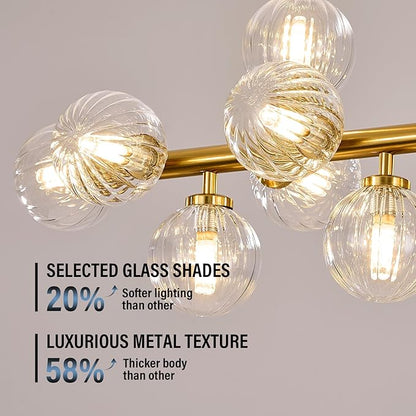 16-Light Globe Sputnik Chandelier, Linear Dining Room Light Fixture Over Table, Mid Century Modern Gold Chandeliers for Dining Living Room, Kitchen Island Lighting (Clear Bubble, 40 Inch)