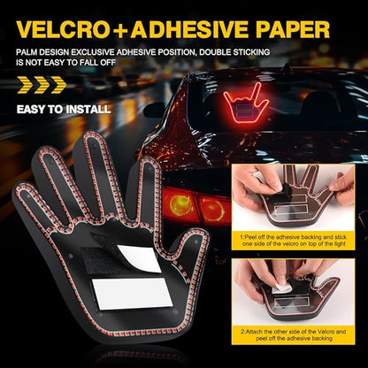 LED Gesture Light Comical Car Finger Light with Remote Ideal Gifted Car Accessories Funny Back Window Sign Car Gadget & Road Rage Sign Give The Love & Wave & Yead to Drivers-Red
