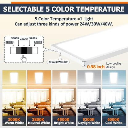 Allsmartlife 4-Pack 1x4 Led Flat Panel Light Surface Mount Ceiling Light, 5CCT 3000K/3800K/4500K/5200K/6000K Dimmable, 24W/30W/40W 4980LM Edge-Lit, Flush Mount or Drop Ceiling for Office Kitchen