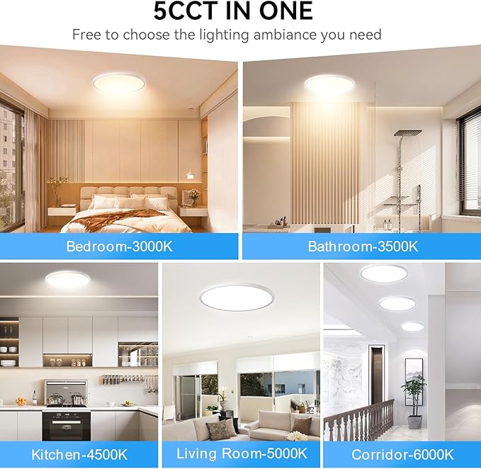 12Inch Dimmable LED Ceiling Lights - Selectable Color (5 Colors) Flush Mount - Ultra Thin (0.87Inch) Living Room Lights (White, 12in-6Pack)