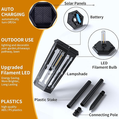 KINKAI Solar Pathway Lights Outdoor - 6 Pack Taller Garden Lights Bright LED Driveway Light Solar Powered Edison Bulb Landscape Lighting for Outside Walkway Patio Sidewalk Yard (Warm Light)