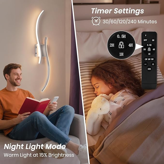 Battery Operated Wall Sconces Set of 2, Rechargeable Dimmable Battery Wall Light with Remote Control, Brushed Nickel LED Wireless Wall Light for Living Room Bedroom Hallway，31.5inch (Brushed Nickel)