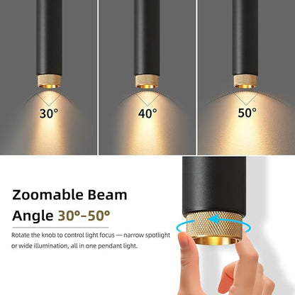OKELI Modern Black LED Pendant Light for Kitchen Island, 3 Pack – Dimmable Zoomable Pendant, Adjustable Beam Angle, 3 Color Temps 2700K/4000K/6000K, Mini Hanging Light for Bar or Bedroom, 12W 11.8"