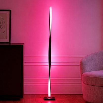 Brightech Helix Modern Color Changing LED Floor Lamp - 48” Tall Lamp with RGB Color Gradient and Contemporary Twisting Column Pole - Corner or End Table Standing Lamp - Built-in NO APP - Black