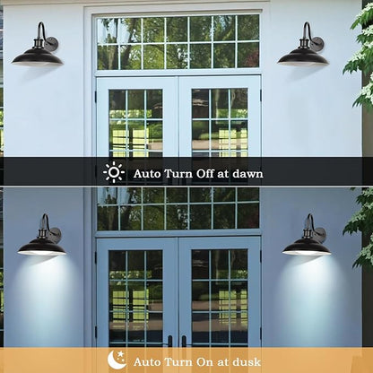 Dusk to Dawn Outdoor LED Barn Lights, 16 Inch Large Farmhouse Exterior Wall Light Fixtures with Adjustable Color Temperature, Modern Black White Porch Lights Outside for House Garage Doorway