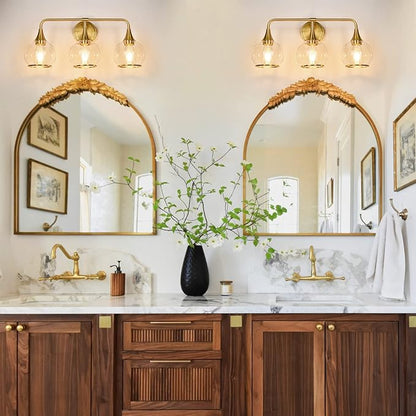 Gold Bathroom Vanity Light 3-Lights Bathroom Light Fixtures Over Mirror with Clear Glass Shade 22.4 inch Wall Sconce Lighting Bath(Exclude E26 Bulb)
