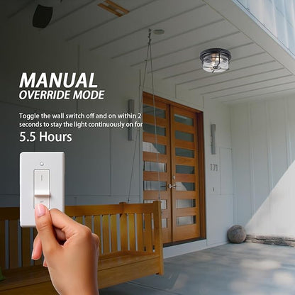 CALOKES Motion Sensor Outdoor Flush Mount Ceiling Light - Sleek Round Exterior with Seeded Clear Glass - Perfect for Front Porch, Garage, Entryway