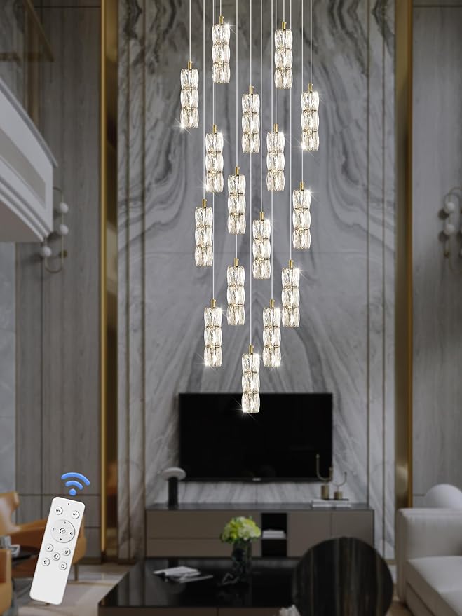 ykolupty H130 Modern Crystal Chandelier 16-Lights Gold Chandeliers Lighting Fixture High Ceiling Chandelier Suitable for Living Room Staircase Villa