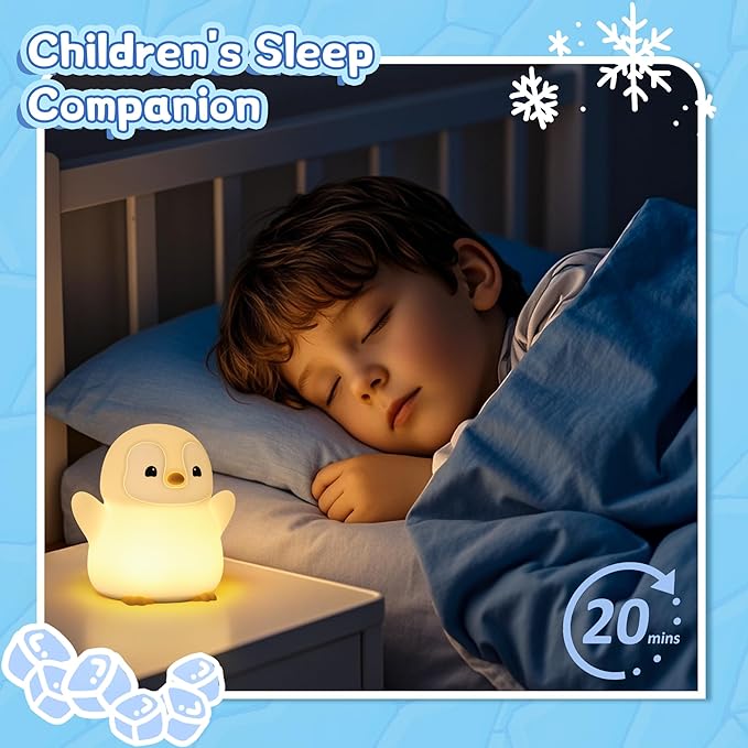 Attivolife Penguin Night Light, Cute Penguin Gifts for Kids, Animal Themed Squishy Silicone Nursery Lamp with Dimming Timing, USB Rechargeable Bedside Nightlight, Boy Girl Christmas Birthday Present