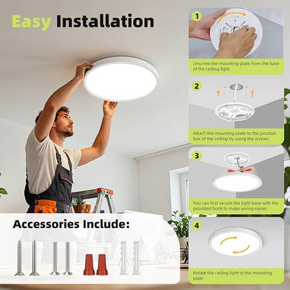 hepside LED Flush Mount Ceiling Light, 13Inch 24W LED Ceiling Lights Fixture,5 Color Temperatures in One,Ultra-Thin Flush Mount Light Fixture for Closet Bathroom Hallway Bedroom Laundry (White)