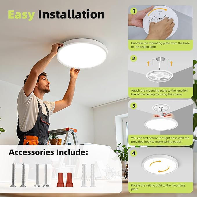 hepside LED Flush Mount Ceiling Light, 13Inch 24W LED Ceiling Lights Fixture,5 Color Temperatures in One,Ultra-Thin Flush Mount Light Fixture for Closet Bathroom Hallway Bedroom Laundry (2PACK)