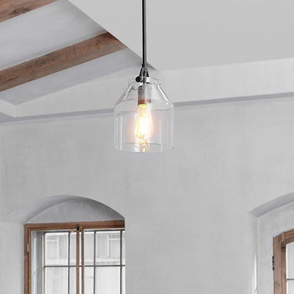 Globe Electric 67000097 1-Light Pendant Light Fixture, Matte Black, Clear Glass Shade, Adjustable Hanging Height Rods, Kitchen Island Lighting, Modern Farmhouse, Dimmer Switch Compatible