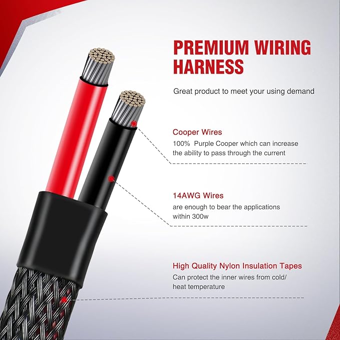 Nilight Wiring Harness Kit Nylon 14 AWG 2 Leads 12V 5Pin Rocker Switch Laser On Off Power Relay Blade Fuse for LED Light Bar Off Road Lights on Cars Jeep Boat Trucks