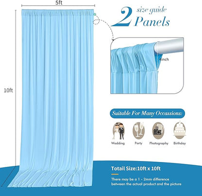 10 ft x 10 ft Wrinkle Free Baby Blue Backdrop Curtains for Baby Shower Parties, Polyester Light Blue Photo Backdrop Drapes for Birthday Wedding Party Gender Reveal Photography