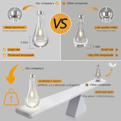 Raindrop Pendant Lights Kitchen Island Set of 2 Teardrop Chrome Hanging Light Fixtures Clear Solid Glass Pendant Light Modern Chandeliers for Dining Room Porch Corridor Living Room