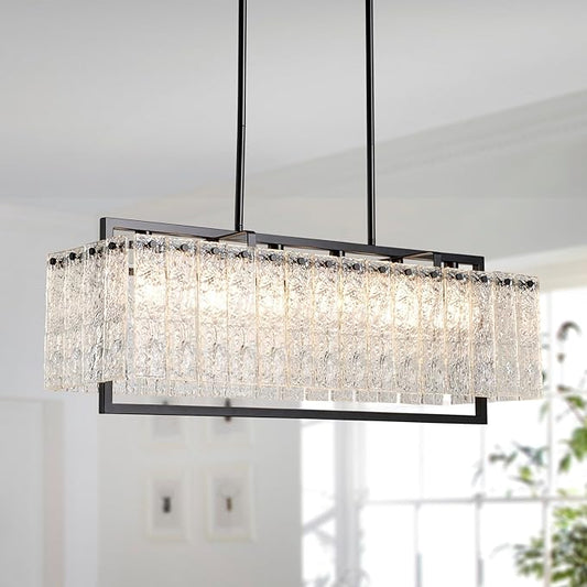 Shrine Lighting Crystal Chandeliers, Modern Luxury Style, Perfect Pendant Light Fixture for Living Space, D20'' × H4'', Adjustable 43'', 6 x E12 Sockets, Glass Shade & Black Finish Frame