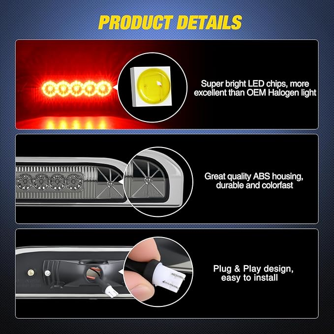 Nilight Third Brake Light Tail High Mount 3rd Stop Lights Smoked Lens Compatible with Nissan Cube 2009 2010 2011 2012 2013 2014 Van SUV Rear Center Cab Lamp