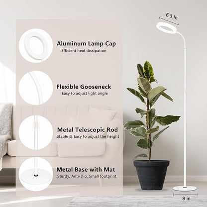 Grow Light for Indoor Plants, Full Spectrum LED Tall Plant Lights with Timer, Standing Floor Growing Lamp, Height Adjustable for Large Plants (White)
