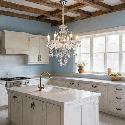 Modern Clear Crystal Chandelier 6-Light for Dinning Room K9 Crystal Ceiling Chandelier Lighting Fixtures for Living Room Bedroom Kitchen Easy Install (Clear 6 Lights)