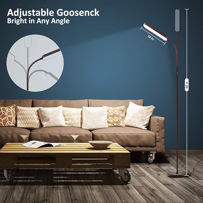 Wio-Mio Led Floor Lamps with 15w/1000lm Bright LED Floor Lamp with Stepless Adjustable 3000K-6000K Colors and Dimmer, Remote and Touch Control Reading Lamp, Adjustable Floor Lamp for Living Room