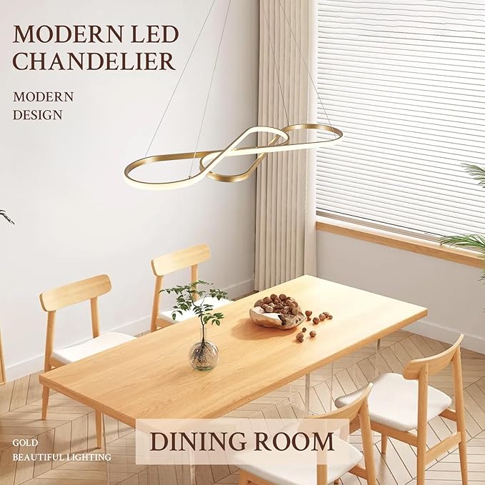 Modern LED Chandelier Gold Dimmable LED Pendant Light for Dining Room Light Fixture Over Table Modern Kitchen Island Lighting High Ceiling with Remote for Living Room, 31.7 Inch
