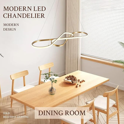 Modern LED Chandelier Gold Dimmable LED Pendant Light for Dining Room Light Fixture Over Table Modern Kitchen Island Lighting High Ceiling with Remote for Living Room, 31.7 Inch
