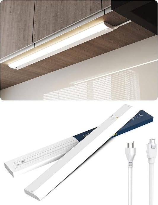 36 Inch LED Under Cabinet Light, Plug in Kitchen Lighting, 3CCT Selectable (3000K/4000K/5000K), CRI94 High Color Accuracy, Linkable, Slim Design, Matte White