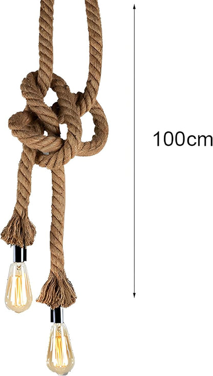 2 Head 1 Meter Hemp Rope Vintage Ceiling Pendant Light Lamp Fixture E26/E28 Base,Retro Style for Dining Hall Restaurant Bar Lighting(Bulb not Included)