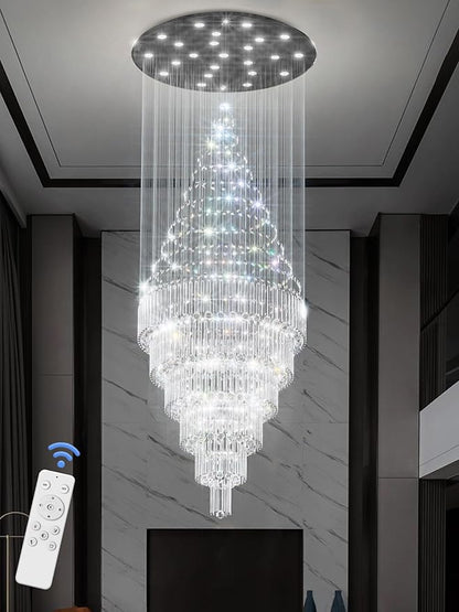 Flashing God D48''X H120'' Extra Large Chandelier for High Ceilings Crystal Raindrop Chandeliers Large Chandelier for Villa Entrance Foyer LED Dimmable Black Large Light Fixture