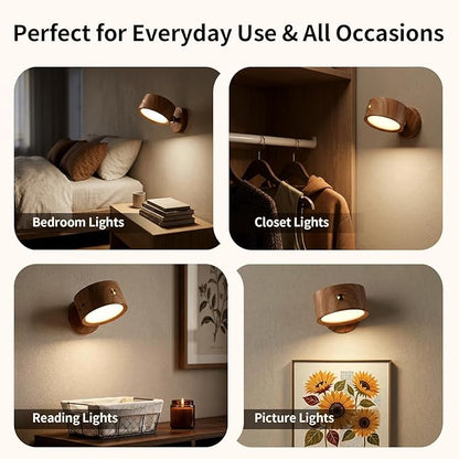 Horta USB Rechargeable Wall Light 2 Pack,360° Rotatable Magnetic Wall Light,Adjustable Wall Light with 3 Color Temperatures+Stepless Dimming with Remote Control Wall Sconce for Bedroom Bedside Hallway