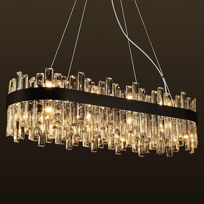 Weesalife Black Crystal Chandeliers for Dining Room, 20 Lights Modern Oval Chandelier for Lining Room, Rectangular Crystal Pendant Light Fixture for Kitchen Island Bar L36 Inch