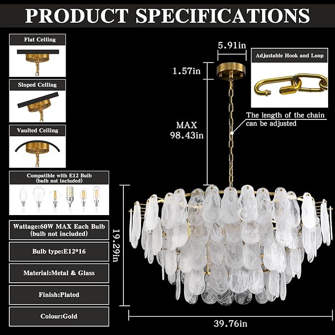 Modern Large Crystal Glass Chandelier, 39.76" Gold Luxury Hanging Pendant Light Fixture,16-Light Round Cloud Ceiling Chandeliers Lighting for Dining Room Living Room Bedroom Foyer Stairway, E12