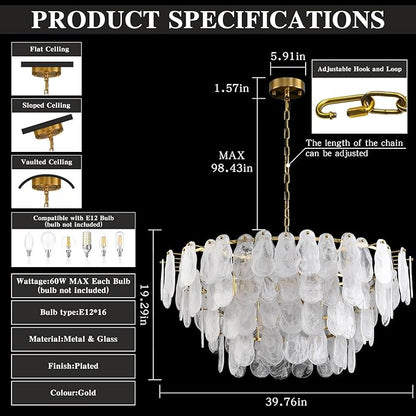 Modern Large Crystal Glass Chandelier, 39.76" Gold Luxury Hanging Pendant Light Fixture,16-Light Round Cloud Ceiling Chandeliers Lighting for Dining Room Living Room Bedroom Foyer Stairway, E12