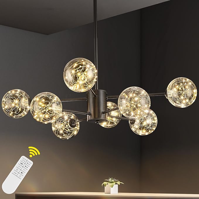Modern Led Chandelier with Globe Glass,8 Light Dimmable Chandeliers for Dining Room,Pendant Lights Bubble Light for Dining Room,Farmhouse Kitchen Island,Living Room,Bedroom,Entrway,Hallway,3000-6000K