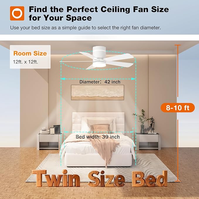 addlon RGB Ceiling Fans with Light, 42‘’ Low Profile Flush Mount Small Ceiling Fan, Remote Control/APP Control, Reversible, Sleek Modern Fan for Bedroom, Living Room, Kids Room, Indoor/Outdoor, White