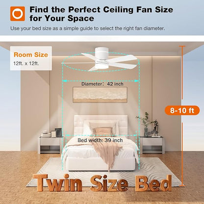 addlon RGB Ceiling Fans with Light, 42‘’ Low Profile Flush Mount Small Ceiling Fan, Remote Control/APP Control, Reversible, Sleek Modern Fan for Bedroom, Living Room, Kids Room, Indoor/Outdoor, White