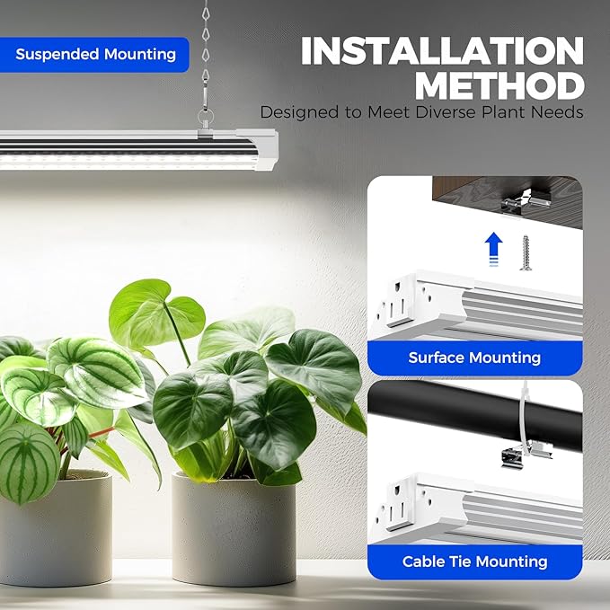 Barrina TX36 2FT Grow Light for Indoor Plants, 144W(4 x 36W, 800W Equivalent), High PPFD, 5000K Full Spectrum, Mechanical Timer, Hanging Grow Lights for Seedings with On/Off Switch, Linkable, 4 Packs
